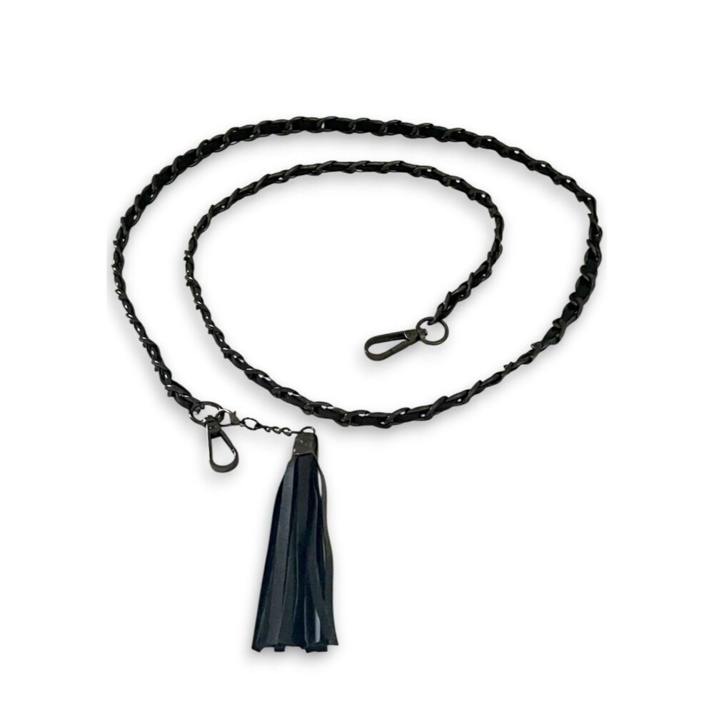 Crossbody Chain Purse Strap Gunmetal Black PU Leather Tassel 48” DIY Replacement